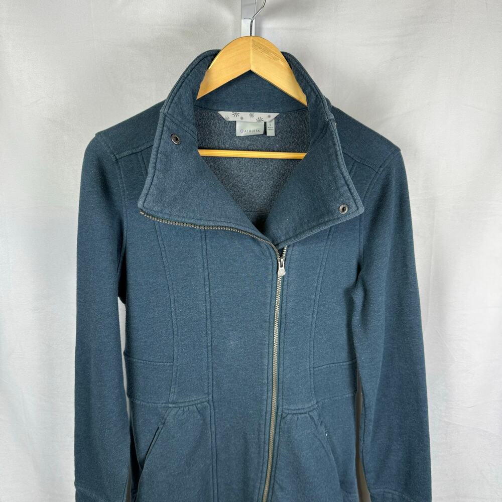 Athleta Peplum Long Sleeve Full Zip Sweater Coat Jacket Blue Ladies Size… - Picture 2 of 8